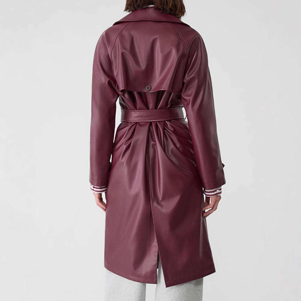 Damen Kunstleder-Trenchcoat mit elegantem Schnitt Drune