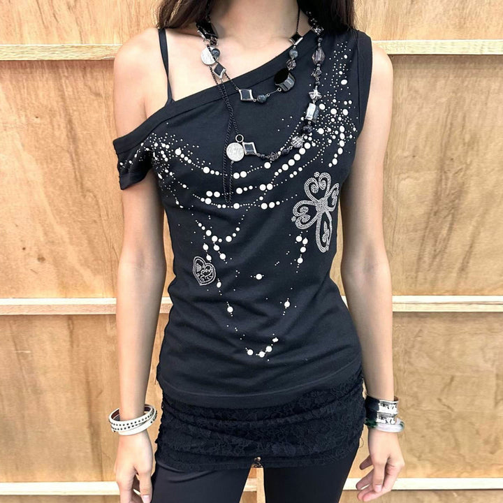 Damen Oberteil mit schulterfreiem Design und funkelnden Details Drune