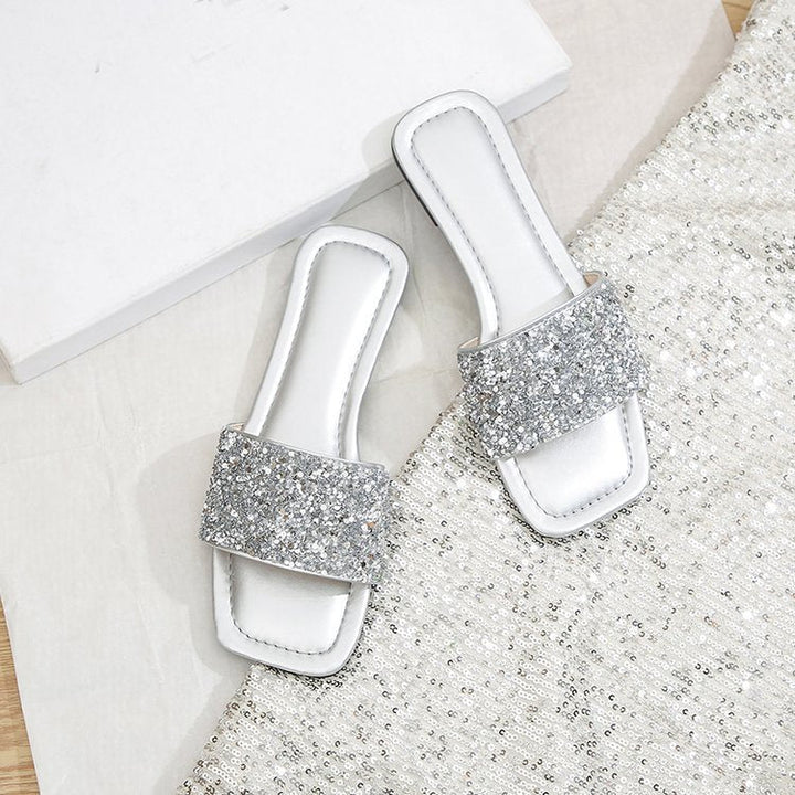 Damen Glitzernde Riemchen-Pantoletten Drune