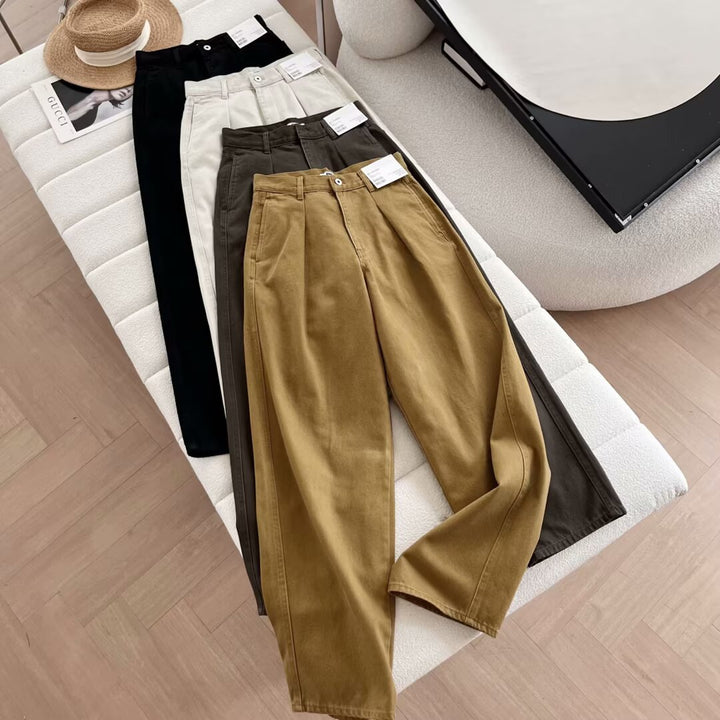 Damen weite Chino-Hose mit hohem Bund und praktischen Taschen Drune