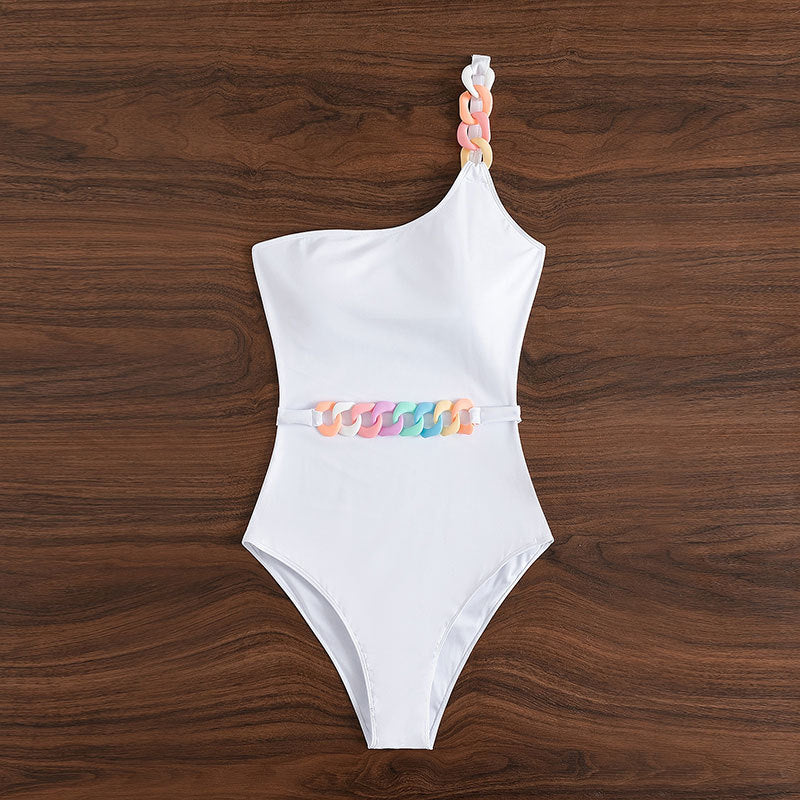 Damen Einseitiger Badeanzug mit eleganten Kettenakzenten Drune