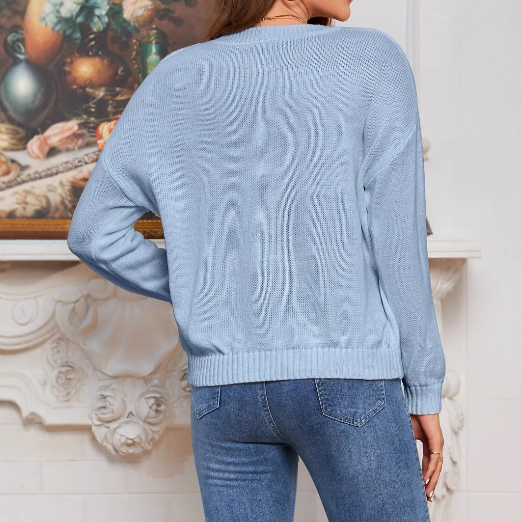 Damen Lässiger V-Ausschnitt Strickpullover Drune