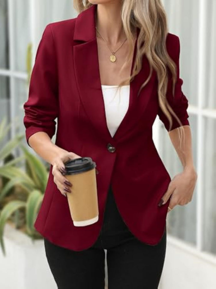 Damen Eleganter Stretch-Blazer mit figurformender Taille, Ein-Knopf und Schalkragen Drune