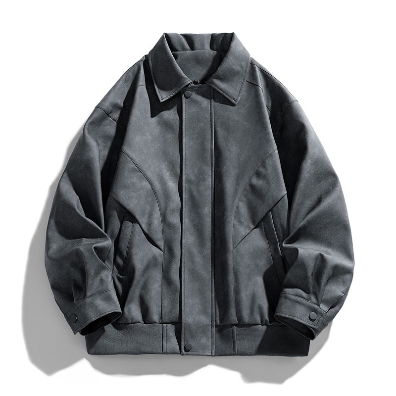 Herren Designer Kunstlederjacke mit strukturiertem Kragen Drune