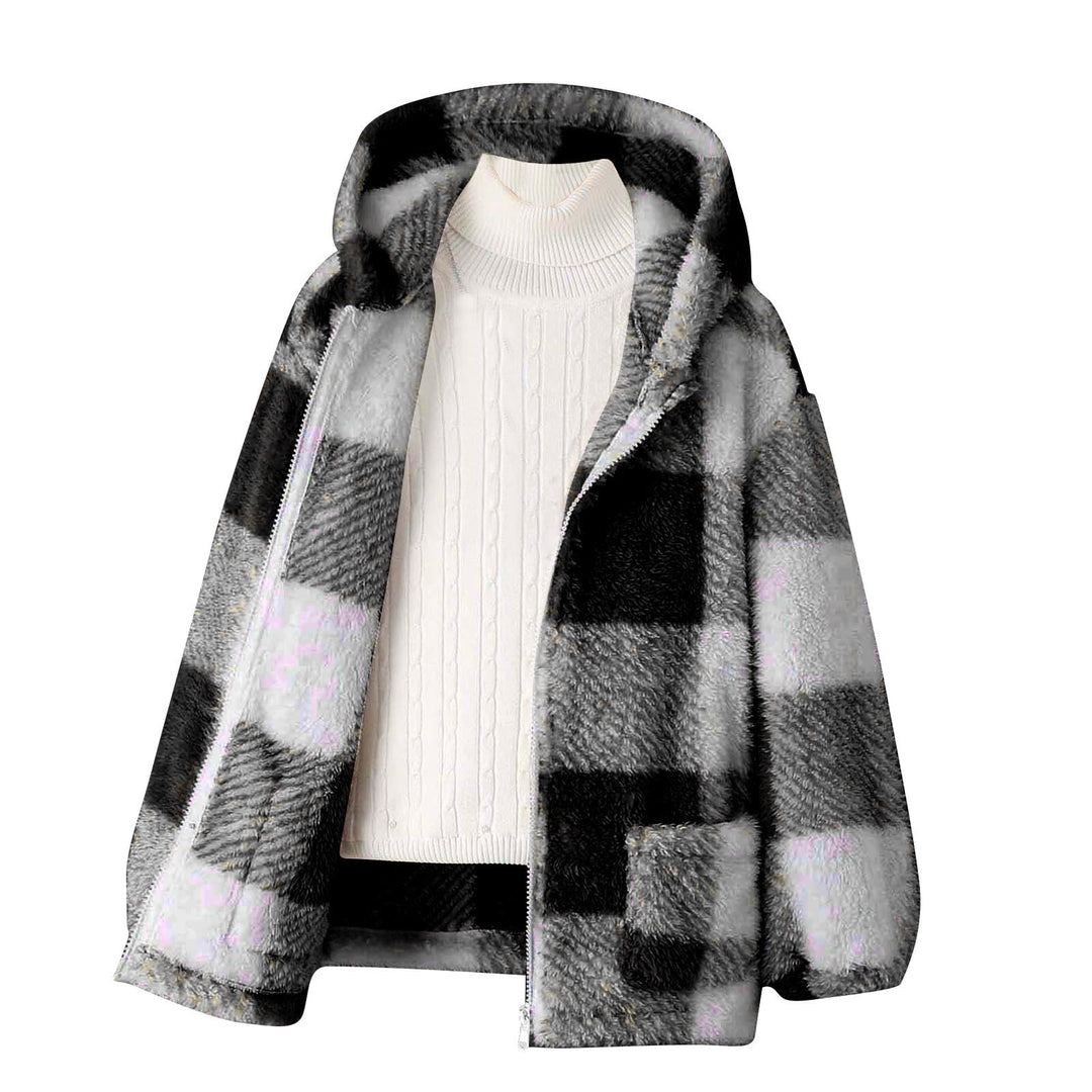 Damen Fleecejacke mit kariertem Muster und praktischen Taschen Drune