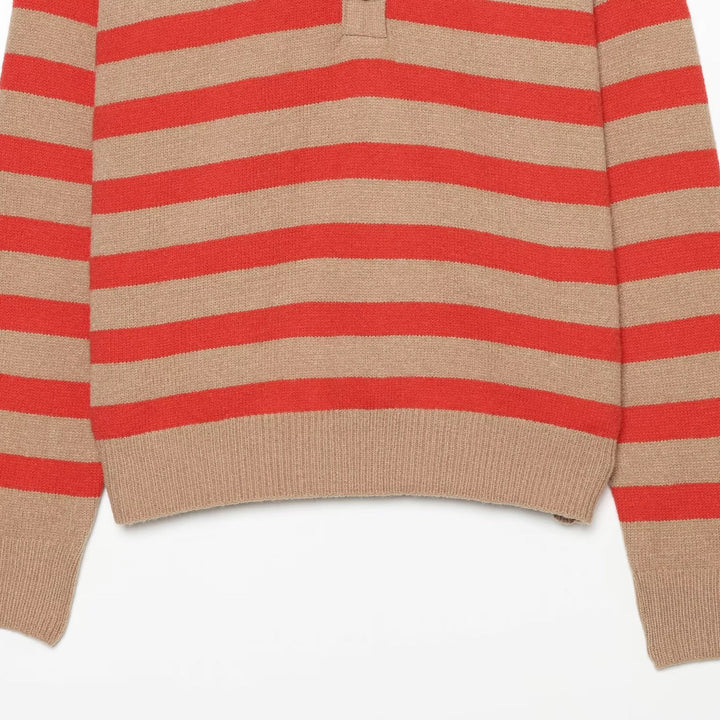 Damen Gestreifter Oversize-Strickpullover mit Henley-Knopfleiste Drune