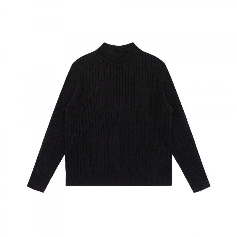 Unisex Oversize Zopfmuster-Pullover mit kurzem Stehkragen und geripptem Saum Drune