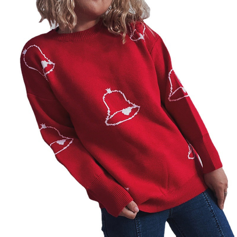 Damen Festlicher Pullover mit fröhlichem Glockenmotiv und lässigem Schnitt Drune