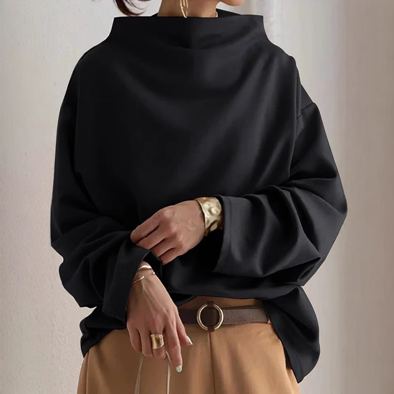 Frauen Oversize Bluse mit weitem Bootsausschnitt und Ballonärmeln Drune