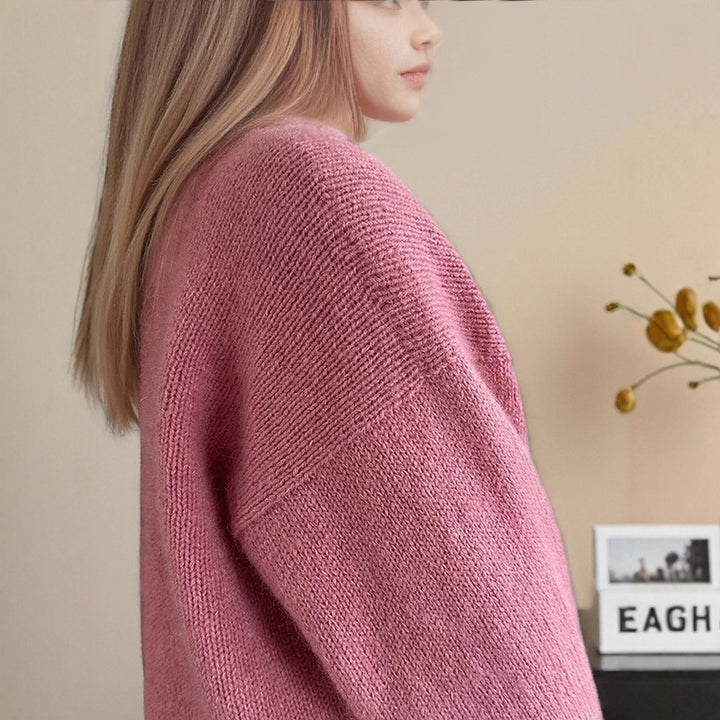 Damen Oversized Mohair-Mix Pullover mit weiter Silhouette und gerippten Bündchen Drune