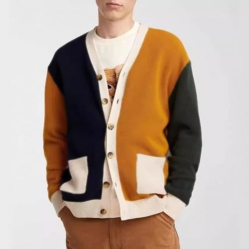 Herren Strickcardigan mit modernen Farbblock-Details und praktischen Taschen Drune