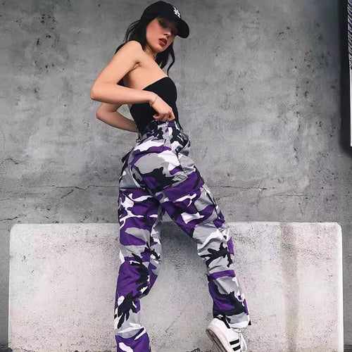 Damen Cargohose mit Camouflage‑Print, elastischem Bund und Beinbündchen Drune