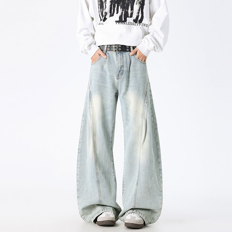 Unisex Extrawweite Baggy-Jeans mit tiefem Schritt, markanten Teilungsnähten und Palazzosilhouette Drune