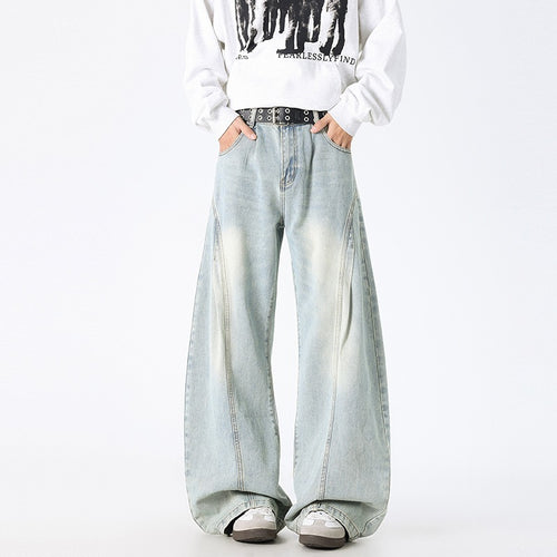 Unisex Extrawweite Baggy-Jeans mit tiefem Schritt, markanten Teilungsnähten und Palazzosilhouette Drune