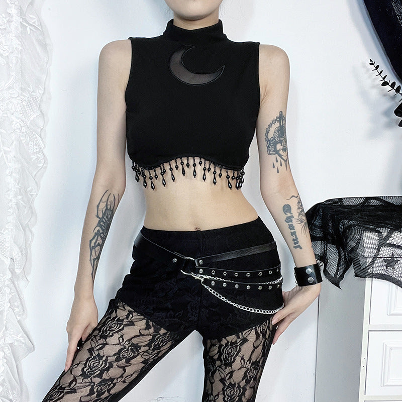 Damen elegantes Crop-Top mit Perlenverzierungen Drune