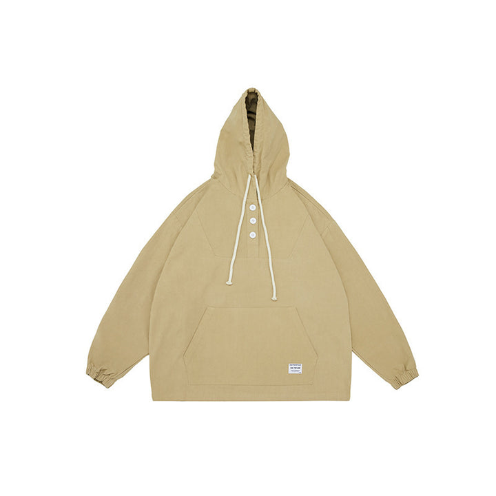 Unisex Oversize-Kapuzenpullover mit Knopfleiste, Kängurutasche und elastischen Bündchen Drune