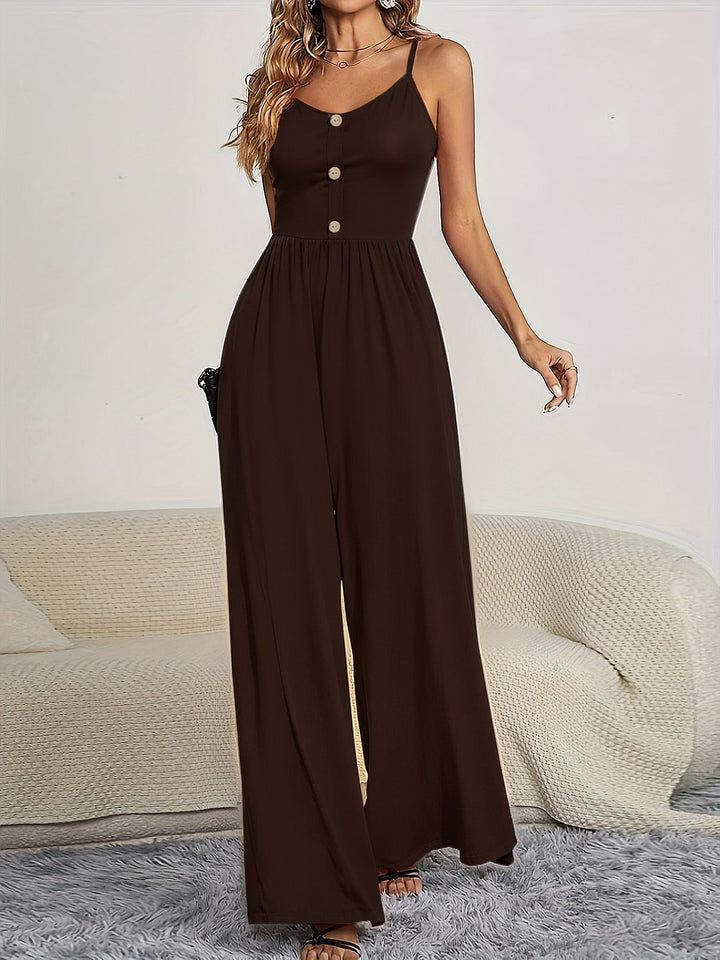 Damen Jumpsuit mit knöpfbarem Oberteil und weitem Bein Drune