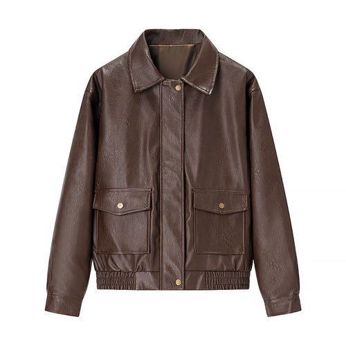 Damen Kunstlederjacke mit praktischen Seitentaschen Drune