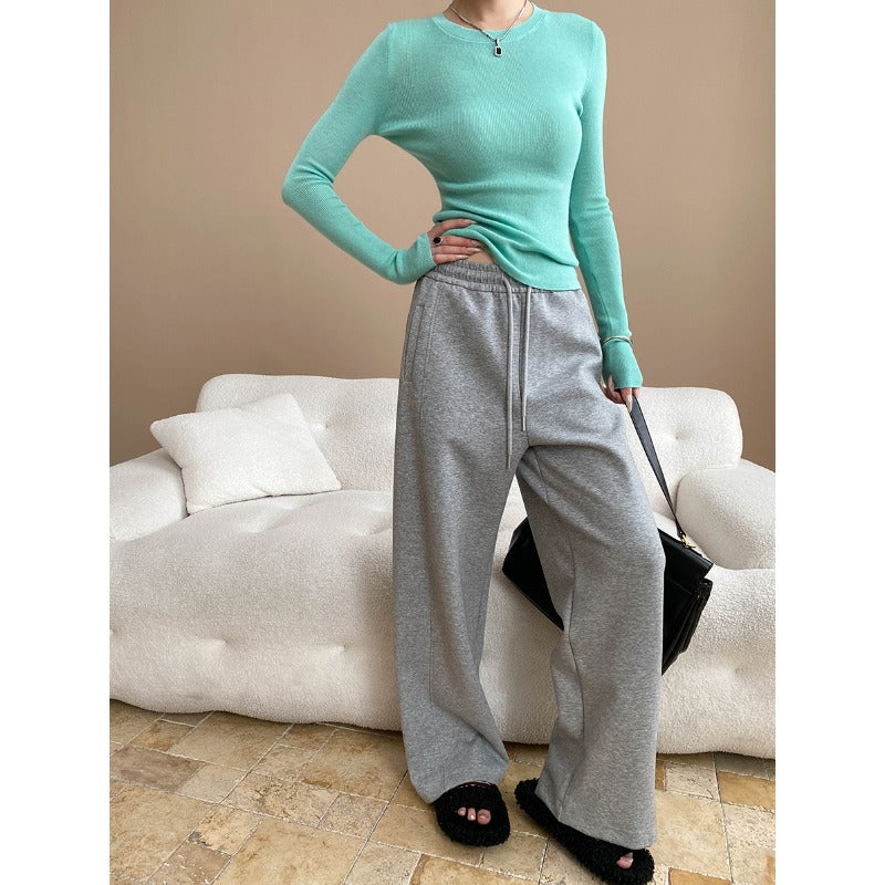 Damen eleganter Off-Shoulder Pullover und weite Hose Set Drune