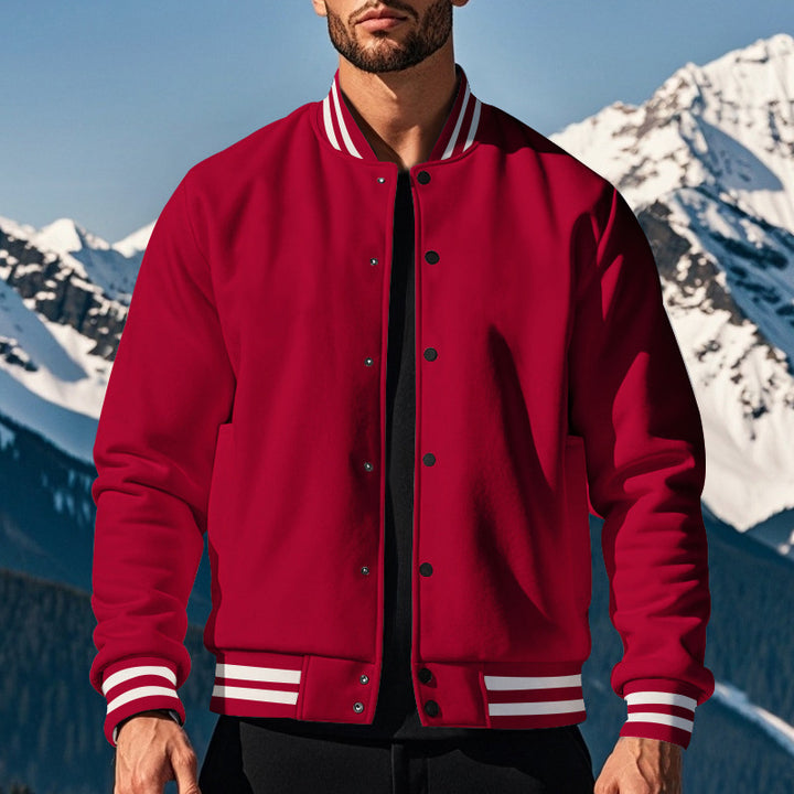 Herren sportliche Collegejacke im Vintage-Stil mit breitem Kragen und Druckknopfverschluss Drune