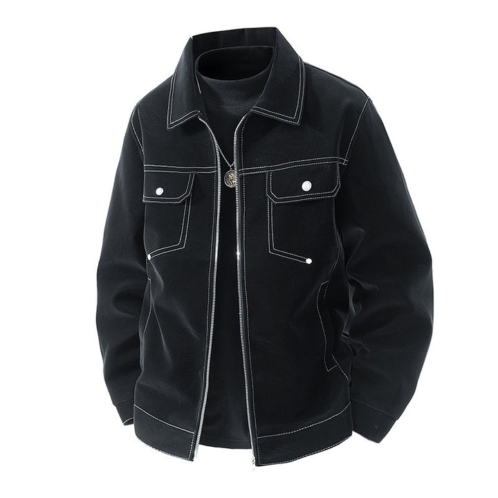Herren Shirt-Jacke aus Veloursleder‑Optik mit kontrastierenden Ziernähten & Brustklappen Drune