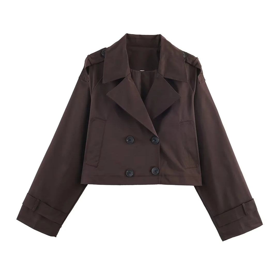 Damen nan cropped Trenchjacke mit doppelreihiger Knopfleiste, Schulterklappen und verstellbaren Manschetten Drune