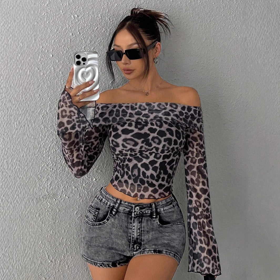 Damen Off-Shoulder Top mit Leopardenmuster Drune