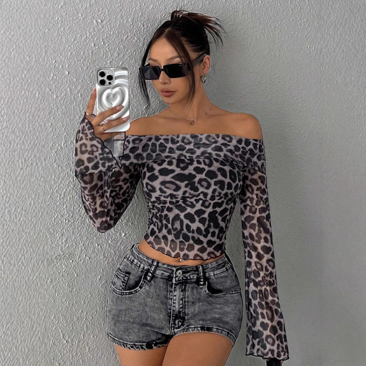 Damen Off-Shoulder Top mit Leopardenmuster Drune
