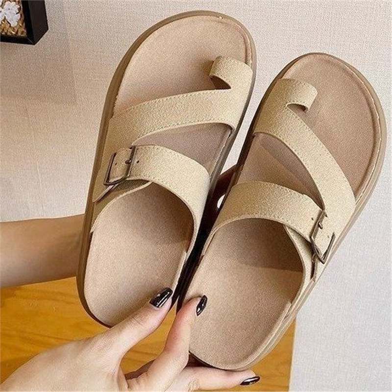 Damen Plateau-Sandalen mit Zehensteg, Kork‑Fußbett und verstellbarer Schnalle Drune