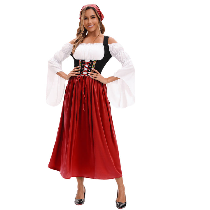 Damen nan Renaissance-Bauernkleid mit geschnürtem Korsett und Trompetenärmeln Drune