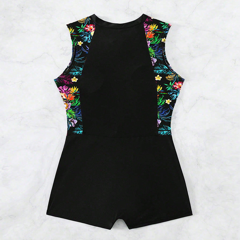 Damen Sportlicher Kurzarm-Badeanzug mit floralem Design Drune