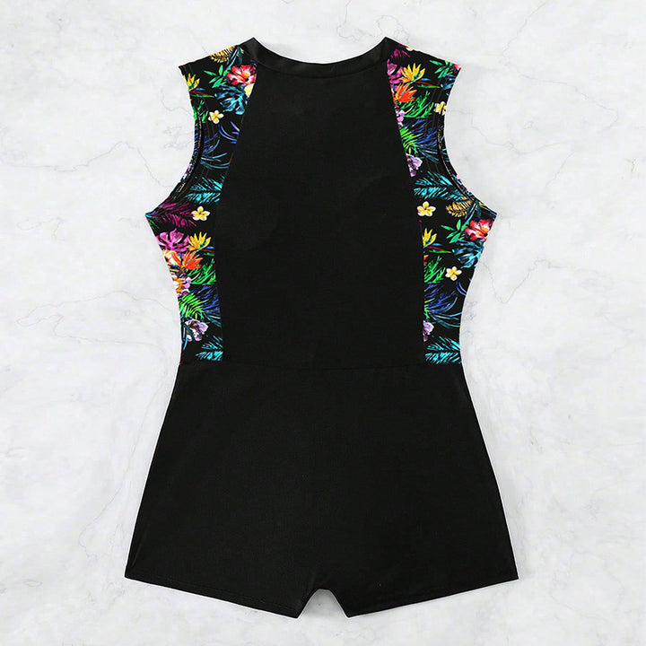 Damen Sportlicher Kurzarm-Badeanzug mit floralem Design Drune