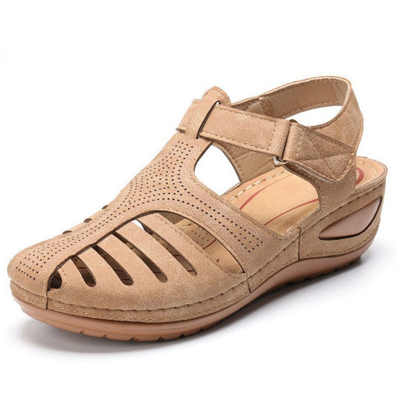 Damen Bequeme orthopädische Sandalette mit geschlossener Zehenpartie und verstellbarem Klettverschluss Drune