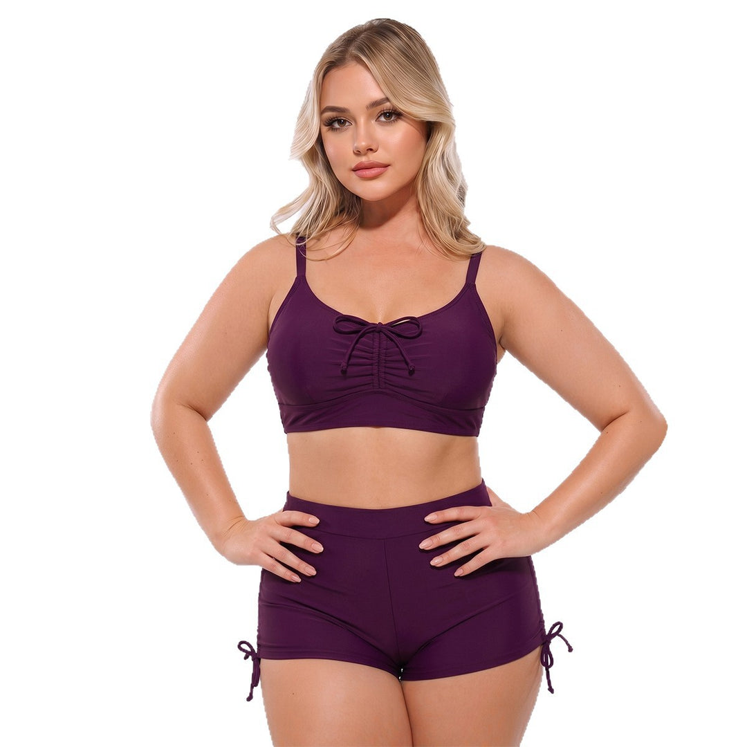 Damen Hoch geschnittenes Tankini-Set mit verstellbaren Trägern und Raffung Drune