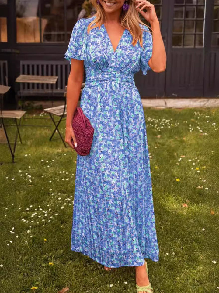 Damen Maxikleid mit floralem Muster und raffinierten Ärmeln Drune