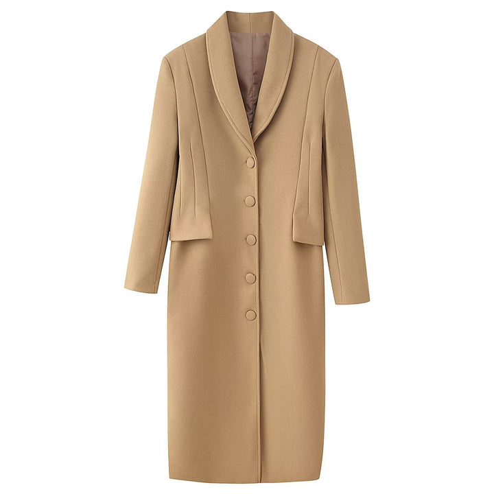 Damen Taillierter Longline-Wollmix-Mantel mit Schalkragen und verdeckter Knopfleiste Drune