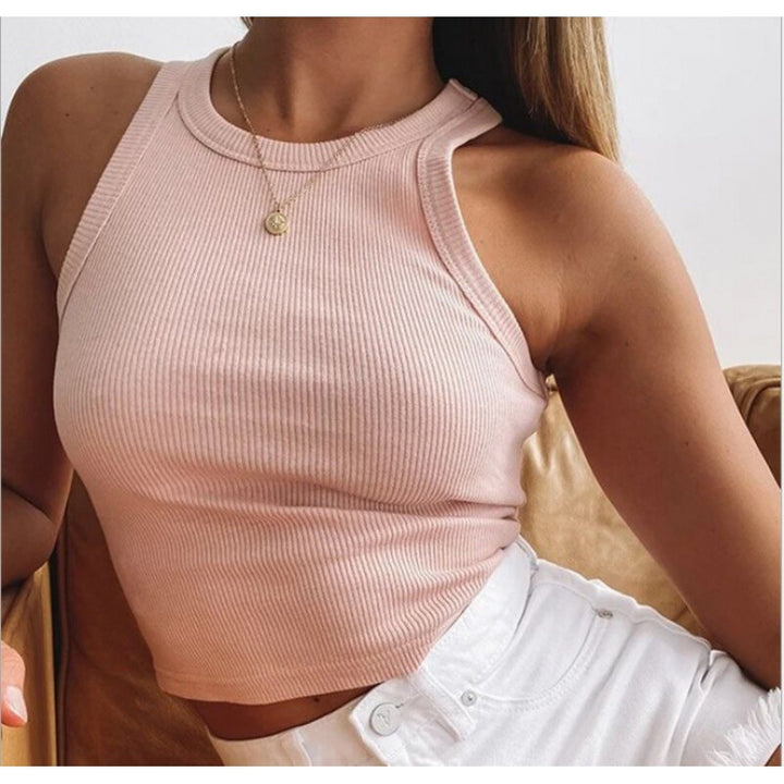 Damen körpernahes Cropped Top mit Rippstruktur und breiten Trägern Drune