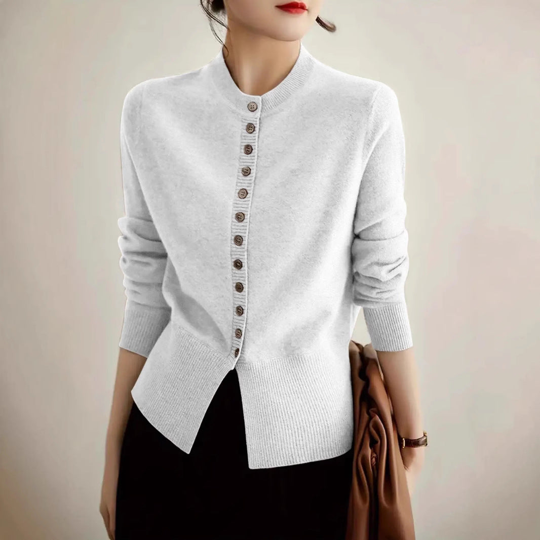 Damen Strickjacke mit feiner Knopfleiste und elegantem Stehkragen Drune
