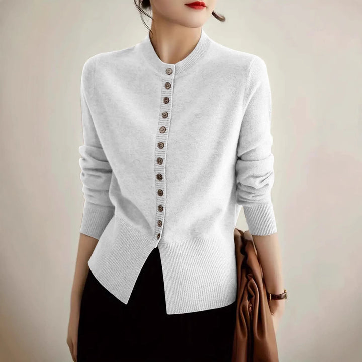 Damen Strickjacke mit feiner Knopfleiste und elegantem Stehkragen Drune