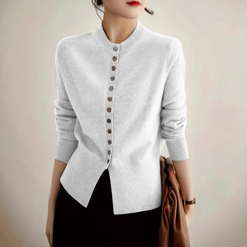 Damen Strickjacke mit feiner Knopfleiste und elegantem Stehkragen Drune