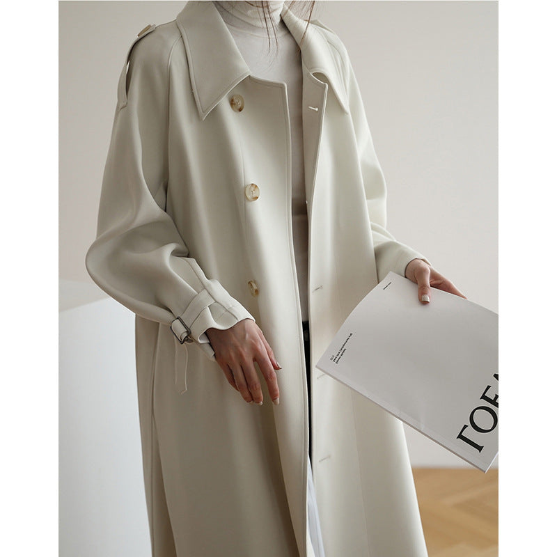 Damen Langer minimalistischer Trench‑Mantel im Cocoon‑Schnitt mit verstellbaren Manschetten Drune