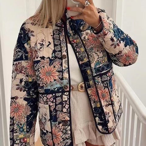 Damen Steppjacke mit floralem Design und praktischen Taschen Drune