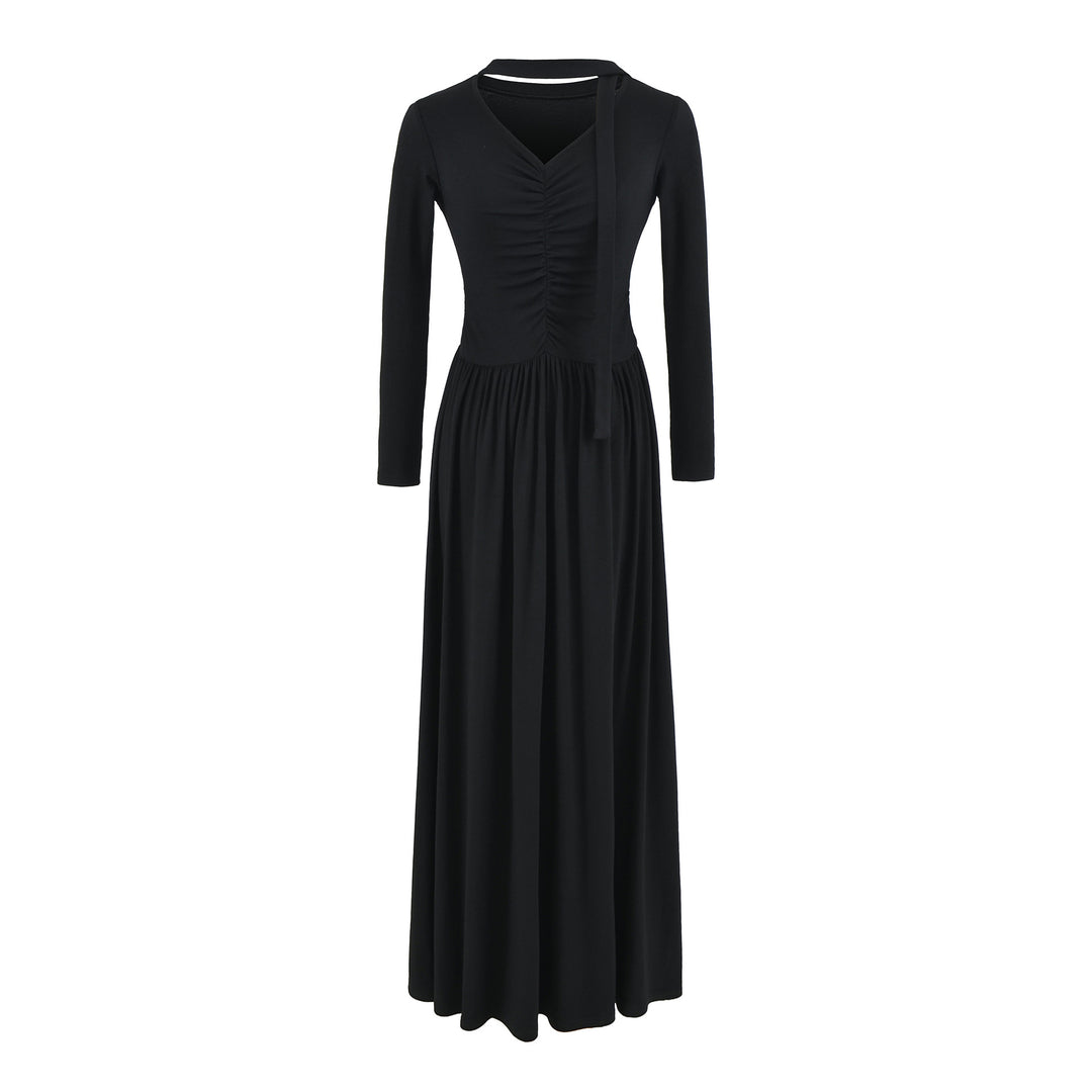 Damen Langes Jersey-Maxikleid mit Raffung, V-Ausschnitt und Bindeschal Drune