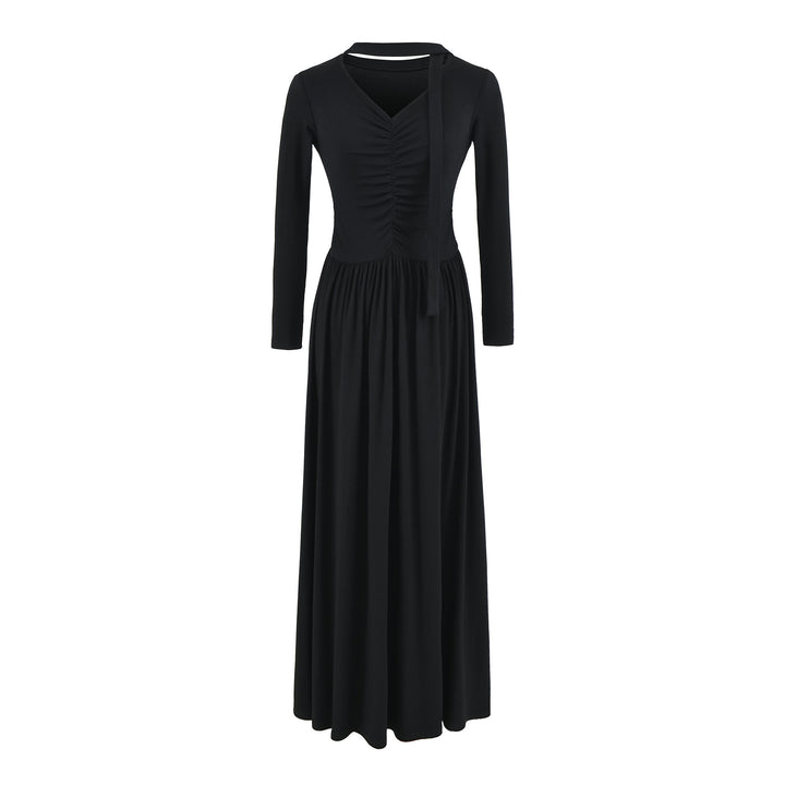 Damen Langes Jersey-Maxikleid mit Raffung, V-Ausschnitt und Bindeschal Drune
