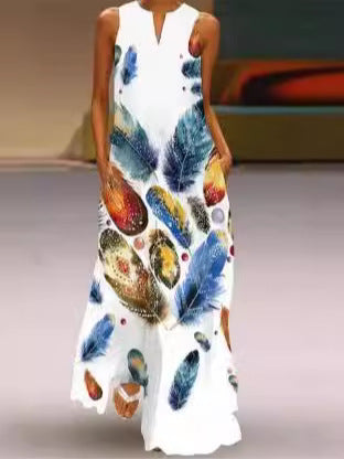 Damen Maxikleid mit bunten Federdruck Drune