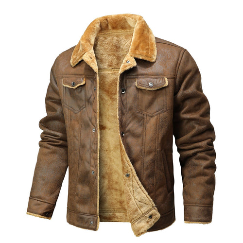 Herren Wildleder-Imitat Truckerjacke mit Sherpa-Futter Drune
