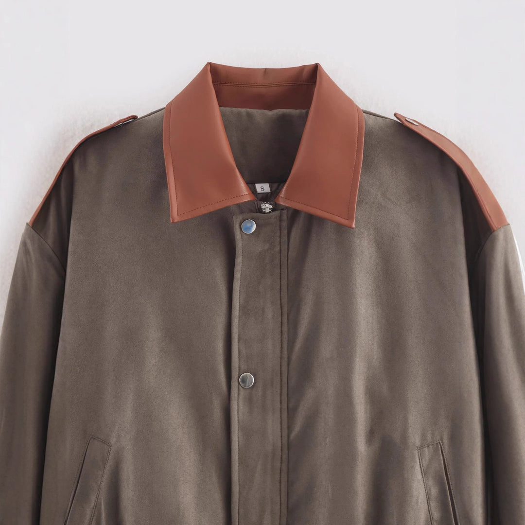 Damen nan oversized Kurzjacke mit kontrastkragen, Schulterpatten und elastischem Taillenzug Drune