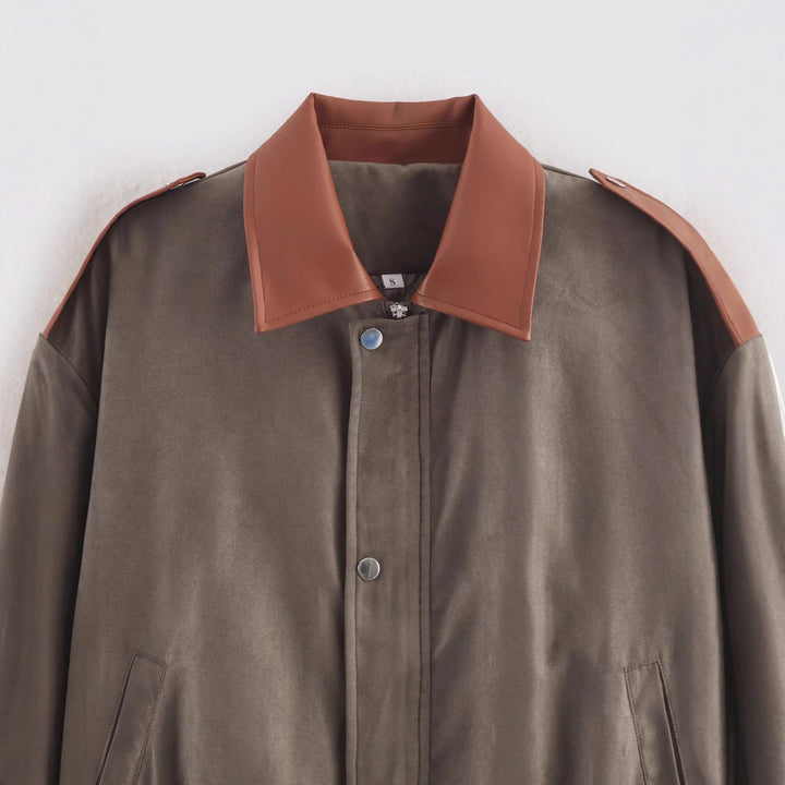 Damen nan oversized Kurzjacke mit kontrastkragen, Schulterpatten und elastischem Taillenzug Drune