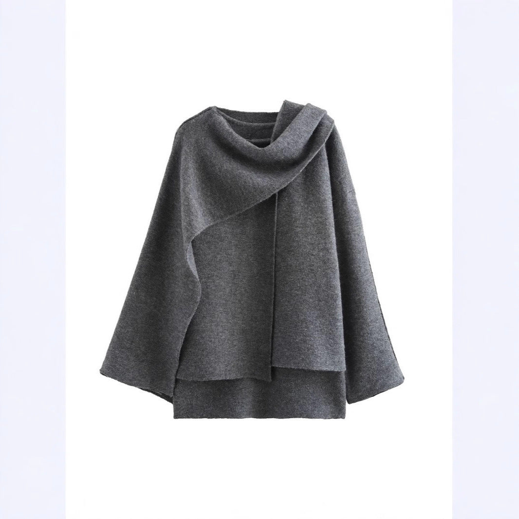 Damen Asymmetrisches Wollmix‑Cape mit Wasserfallkragen und weitem Fall Drune