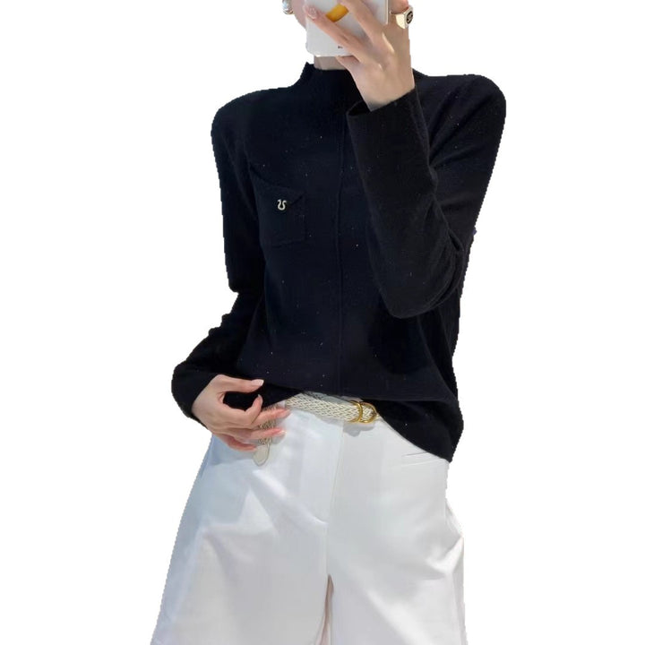 Damen Eleganter Pullover mit Stehkragen Drune